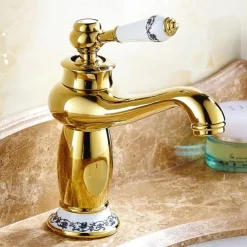 Bathroom Sink Faucet,Single Handle One Hole Brass Standard Spout,Brass Vintage Bathroom Sink Faucet Contain with Hot and Cold Water