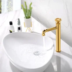 Bathroom Sink Faucet,Single Handle Tall Vessel Sink Black/Gold Vanity Bathroom Faucet Basin Mixer Tap Brass Body