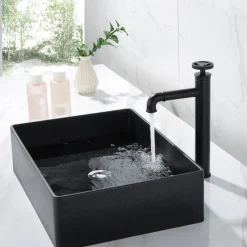 Bathroom Sink Faucet,Single Handle Tall Vessel Sink Black/Gold Vanity Bathroom Faucet Basin Mixer Tap Brass Body