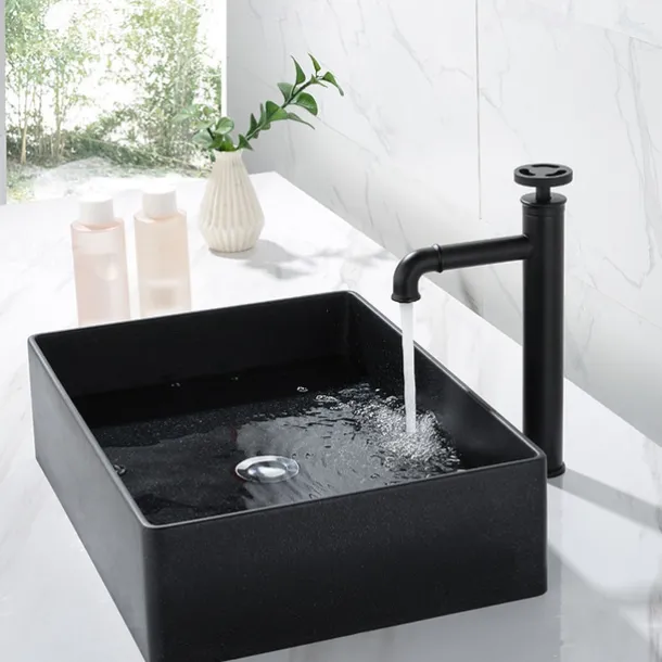 Bathroom Sink Faucet,Single Handle Tall Vessel Sink Black/Gold Vanity Bathroom Faucet Basin Mixer Tap Brass Body