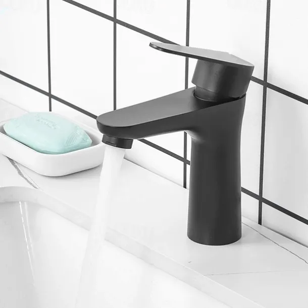 Bathroom Sink Faucet,Stainless Steel Matte Black/Nickel Brushed Single Handle One Hole Bath Taps with Hot and Cold Switch