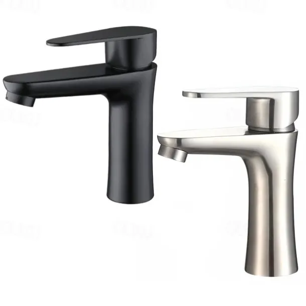 Bathroom Sink Faucet,Stainless Steel Matte Black/Nickel Brushed Single Handle One Hole Bath Taps with Hot and Cold Switch