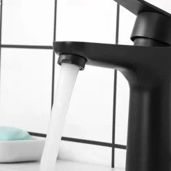 Bathroom Sink Faucet,Stainless Steel Matte Black/Nickel Brushed Single Handle One Hole Bath Taps with Hot and Cold Switch