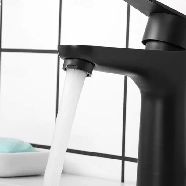 Bathroom Sink Faucet,Stainless Steel Matte Black/Nickel Brushed Single Handle One Hole Bath Taps with Hot and Cold Switch