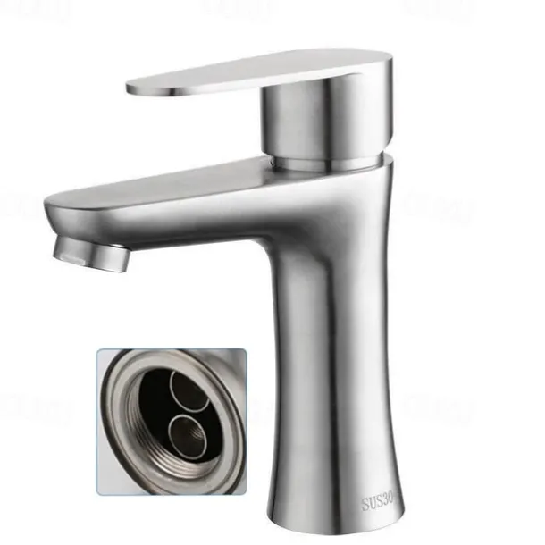 Bathroom Sink Faucet,Stainless Steel Matte Black/Nickel Brushed Single Handle One Hole Bath Taps with Hot and Cold Switch