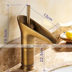 Bathroom Sink Faucet,Waterfall Antique Brass Centerset Single Handle One HoleBath Taps with Hot and Cold Switch
