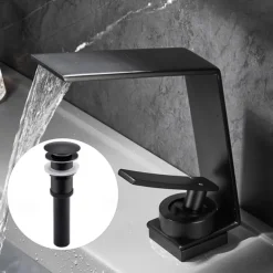 Bathroom Sink Faucet,Waterfall Brass Single Handle One Holes Bath Tap with Hot and Cold Switch