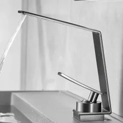 Bathroom Sink Faucet,Waterfall Brass Single Handle One Holes Bath Tap with Hot and Cold Switch