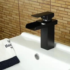 Bathroom Sink Faucet,Waterfall Oil-rubbed Bronze Centerset Widespread Single Handle One Hole Bath Taps with Hot and Cold Switch