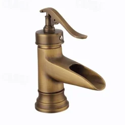 Bathroom Sink Faucet,Waterfall Antique Brass Single Handle One Hole Bath Taps with Hot and Cold Switch