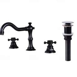 Bathroom Sink Faucet,Widespread Two Handle Three Holes, Brass Chrome Bathroom Sink Faucet Contain with Supply Lines and Drain Plug and Hot/Cold Switch