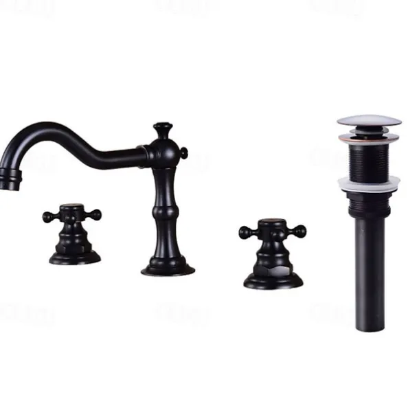 Bathroom Sink Faucet,Widespread Two Handle Three Holes, Brass Chrome Bathroom Sink Faucet Contain with Supply Lines and Drain Plug and Hot/Cold Switch