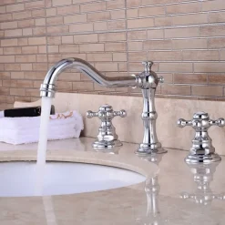 Bathroom Sink Faucet,Widespread Two Handle Three Holes, Brass Chrome Bathroom Sink Faucet Contain with Supply Lines and Drain Plug and Hot/Cold Switch