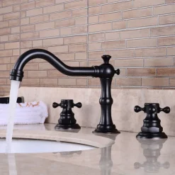 Bathroom Sink Faucet,Widespread Two Handle Three Holes, Brass Chrome Bathroom Sink Faucet Contain with Supply Lines and Drain Plug and Hot/Cold Switch