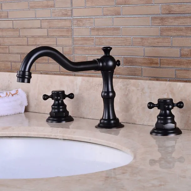 Bathroom Sink Faucet,Widespread Two Handle Three Holes, Brass Chrome Bathroom Sink Faucet Contain with Supply Lines and Drain Plug and Hot/Cold Switch