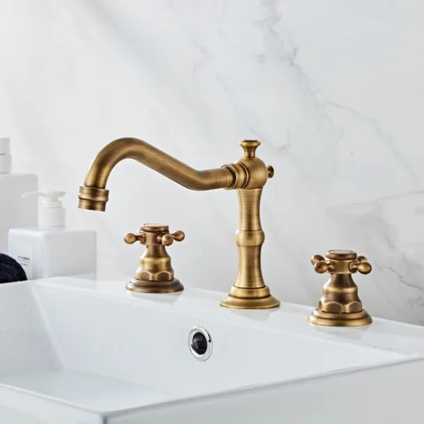 Bathroom Sink Faucet,Widespread Two Handle Three Holes, Brass Chrome Bathroom Sink Faucet Contain with Supply Lines and Drain Plug and Hot/Cold Switch