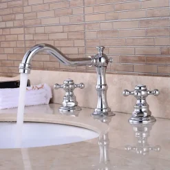 Bathroom Sink Faucet,Widespread Two Handle Three Holes, Brass Chrome Bathroom Sink Faucet Contain with Supply Lines and Drain Plug and Hot/Cold Switch