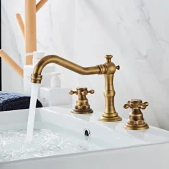 Bathroom Sink Faucet,Widespread Two Handle Three Holes, Brass Chrome Bathroom Sink Faucet Contain with Supply Lines and Drain Plug and Hot/Cold Switch
