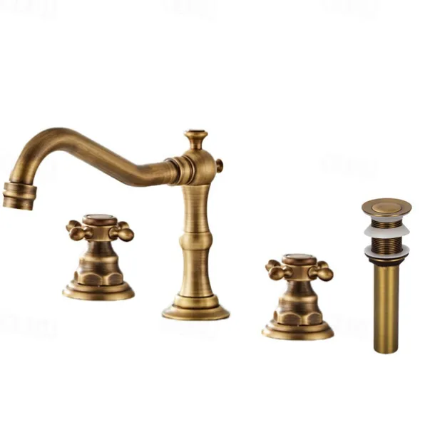 Bathroom Sink Faucet,Widespread Two Handle Three Holes, Brass Chrome Bathroom Sink Faucet Contain with Supply Lines and Drain Plug and Hot/Cold Switch