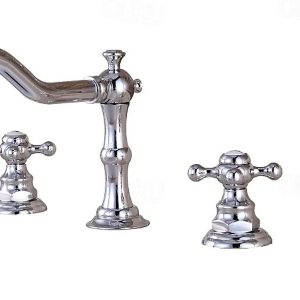 Bathroom Sink Faucet,Widespread Two Handle Three Holes, Brass Chrome Bathroom Sink Faucet Contain with Supply Lines and Drain Plug and Hot/Cold Switch