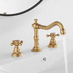 Bathroom Sink Faucet,Widespread Two Handle Three Holes, Brass Bath Taps, Brass Bathroom Sink Faucet Contain with Cold and Hot Water