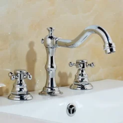 Bathroom Sink Faucet,Widespread Two Handle Three Holes, Brass Bath Taps, Brass Bathroom Sink Faucet Contain with Cold and Hot Water