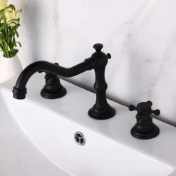 Bathroom Sink Faucet,Widespread Two Handle Three Holes, Brass Bath Taps, Brass Bathroom Sink Faucet Contain with Cold and Hot Water