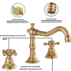 Bathroom Sink Faucet,Widespread Two Handle Three Holes, Brass Bath Taps, Brass Bathroom Sink Faucet Contain with Cold and Hot Water