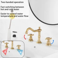 Bathroom Sink Faucet,Widespread Two Handle Three Holes, Brass Bath Taps, Brass Bathroom Sink Faucet Contain with Cold and Hot Water