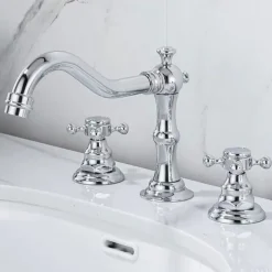 Bathroom Sink Faucet,Widespread Two Handle Three Holes, Brass Bath Taps, Brass Bathroom Sink Faucet Contain with Cold and Hot Water