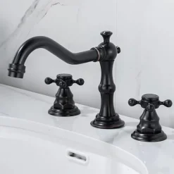 Bathroom Sink Faucet,Widespread Two Handle Three Holes, Brass Bath Taps, Brass Bathroom Sink Faucet Contain with Cold and Hot Water