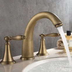 Bathroom Sink Faucet,Widespread Brass Two Handles Three Holes Bathroom Faucet with Valve and Hot/Cold Switch