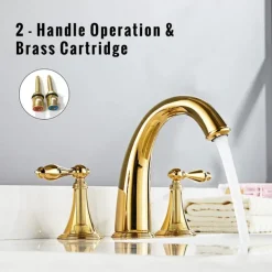 Bathroom Sink Faucet,Widespread Brass Two Handles Three Holes Bathroom Faucet with Valve and Hot/Cold Switch