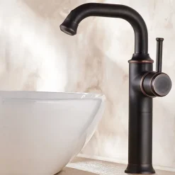 Bathroom Sink Mixer Faucet Vintage Deck Mounted, 360 Swivel Rotatable Single Handle One Hole Monobloc Washroom Basin Taps with Hot and Cold Water Hose Antique Brass ORB