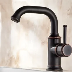 Bathroom Sink Mixer Faucet Vintage Deck Mounted, 360 Swivel Rotatable Single Handle One Hole Monobloc Washroom Basin Taps with Hot and Cold Water Hose Antique Brass ORB