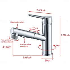 Bathroom Sink Mixer Faucet Pull Out Sprayer 2 Mode Spout with Stop Button, Single Handle Washroom Basin Taps Mono with Cold and Hot Hose Chrome Black Golden