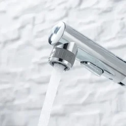 Bathroom Sink Mixer Faucet Pull Out Sprayer 2 Mode Spout with Stop Button, Single Handle Washroom Basin Taps Mono with Cold and Hot Hose Chrome Black Golden