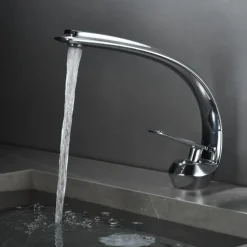 Bathroom Sink Mixer Faucet, Single Handle One Hole Washroom Basin Taps Chrome Finish Bathroom Faucet with Hot and Cold Water Hose