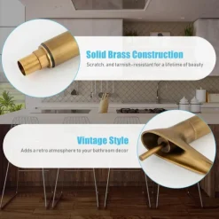 Bathroom Sink Mixer Faucet Waterfall Traditional Antique Brass, Retro Style Washroom Basin Taps Single Handle One Hole Deck Mounted, Monobloc Bathroom Faucet with Hot and Cold Hose