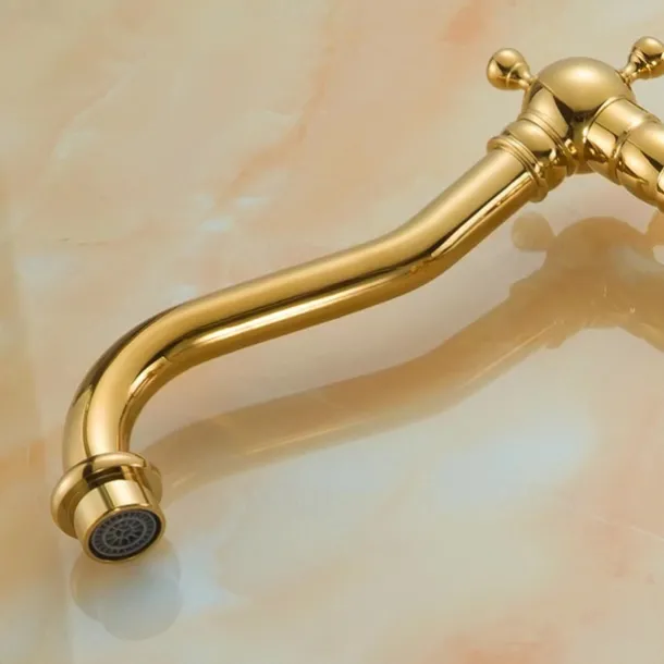 Bathroom Sink Mixer Faucet Short Tall Vessel Basin Taps, Vintage Brass Twin Handle Tap with Cold and Hot Hose