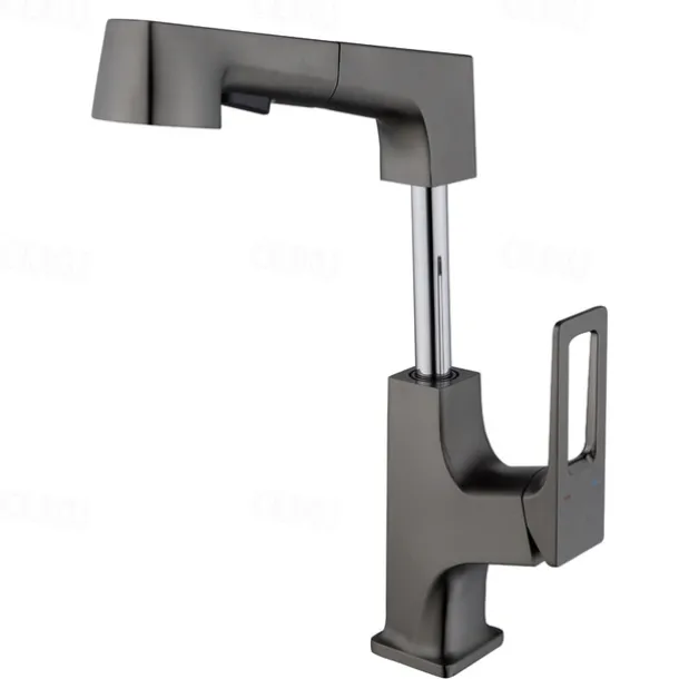 Bathroom Sink Mixer Faucet Liftable Body Pull Out 2 Mode Spout, 360° Rotatable Washroom Brass Basin Tap Deck Mounted, with Hot and Cold Water Vessel Tap