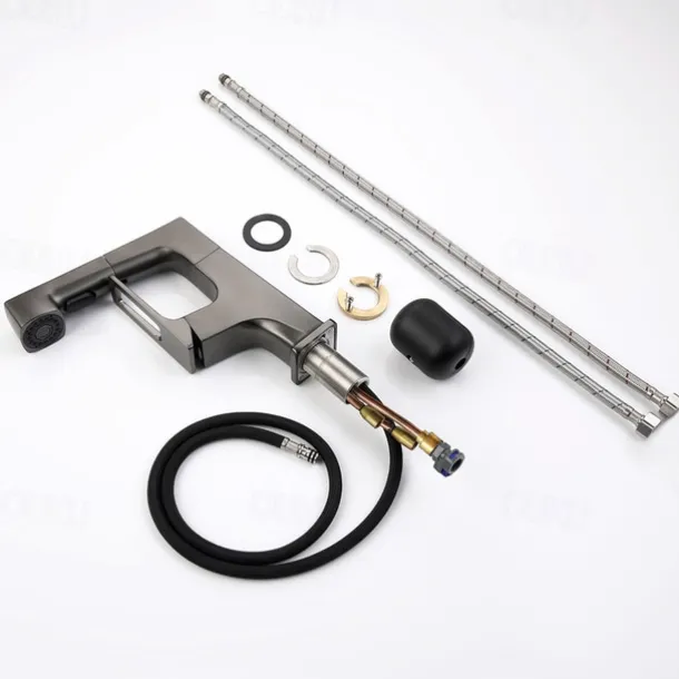 Bathroom Sink Mixer Faucet Liftable Body Pull Out 2 Mode Spout, 360° Rotatable Washroom Brass Basin Tap Deck Mounted, with Hot and Cold Water Vessel Tap