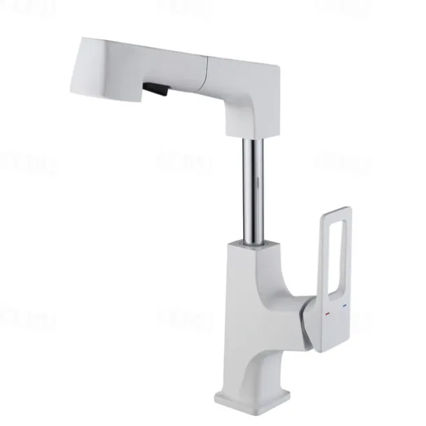 Bathroom Sink Mixer Faucet Liftable Body Pull Out 2 Mode Spout, 360° Rotatable Washroom Brass Basin Tap Deck Mounted, with Hot and Cold Water Vessel Tap