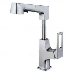 Bathroom Sink Mixer Faucet Liftable Body Pull Out 2 Mode Spout, 360° Rotatable Washroom Brass Basin Tap Deck Mounted, with Hot and Cold Water Vessel Tap