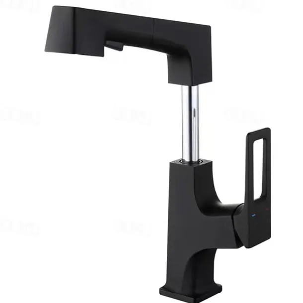 Bathroom Sink Mixer Faucet Liftable Body Pull Out 2 Mode Spout, 360° Rotatable Washroom Brass Basin Tap Deck Mounted, with Hot and Cold Water Vessel Tap