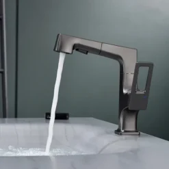 Bathroom Sink Mixer Faucet Liftable Body Pull Out 2 Mode Spout, 360° Rotatable Washroom Brass Basin Tap Deck Mounted, with Hot and Cold Water Vessel Tap