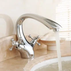 Bathroom Sink Mixer Faucet, Brass Basin Taps Dual Handle with Hot and Cold Hose