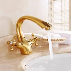 Bathroom Sink Mixer Faucet, Brass Basin Taps Dual Handle with Hot and Cold Hose