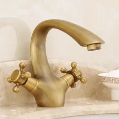 Bathroom Sink Mixer Faucet, Brass Basin Taps Dual Handle with Hot and Cold Hose