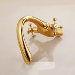 Bathroom Sink Mixer Faucet, Brass Basin Taps Dual Handle with Hot and Cold Hose
